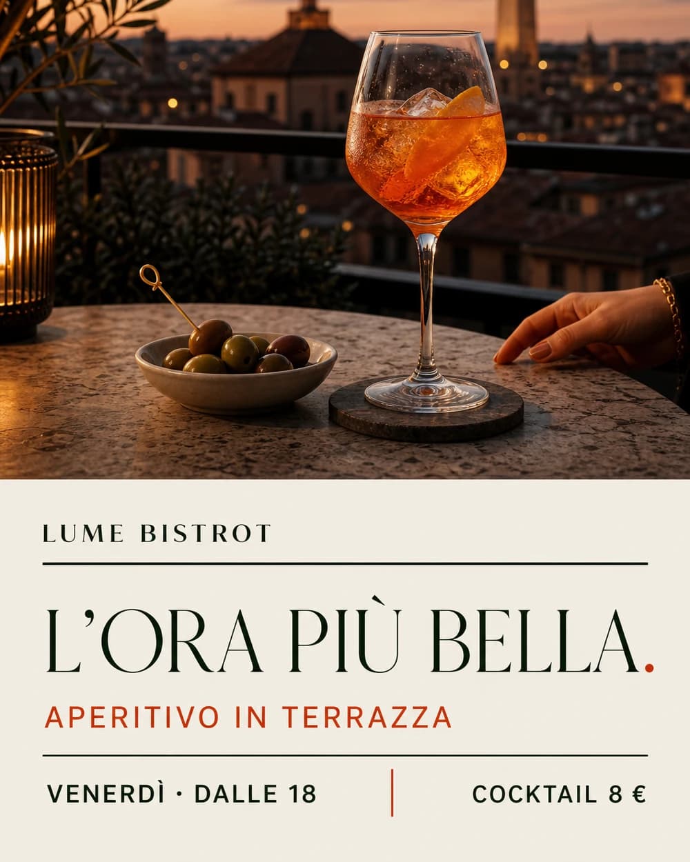 Visual Feed premium generato per un aperitivo in terrazza